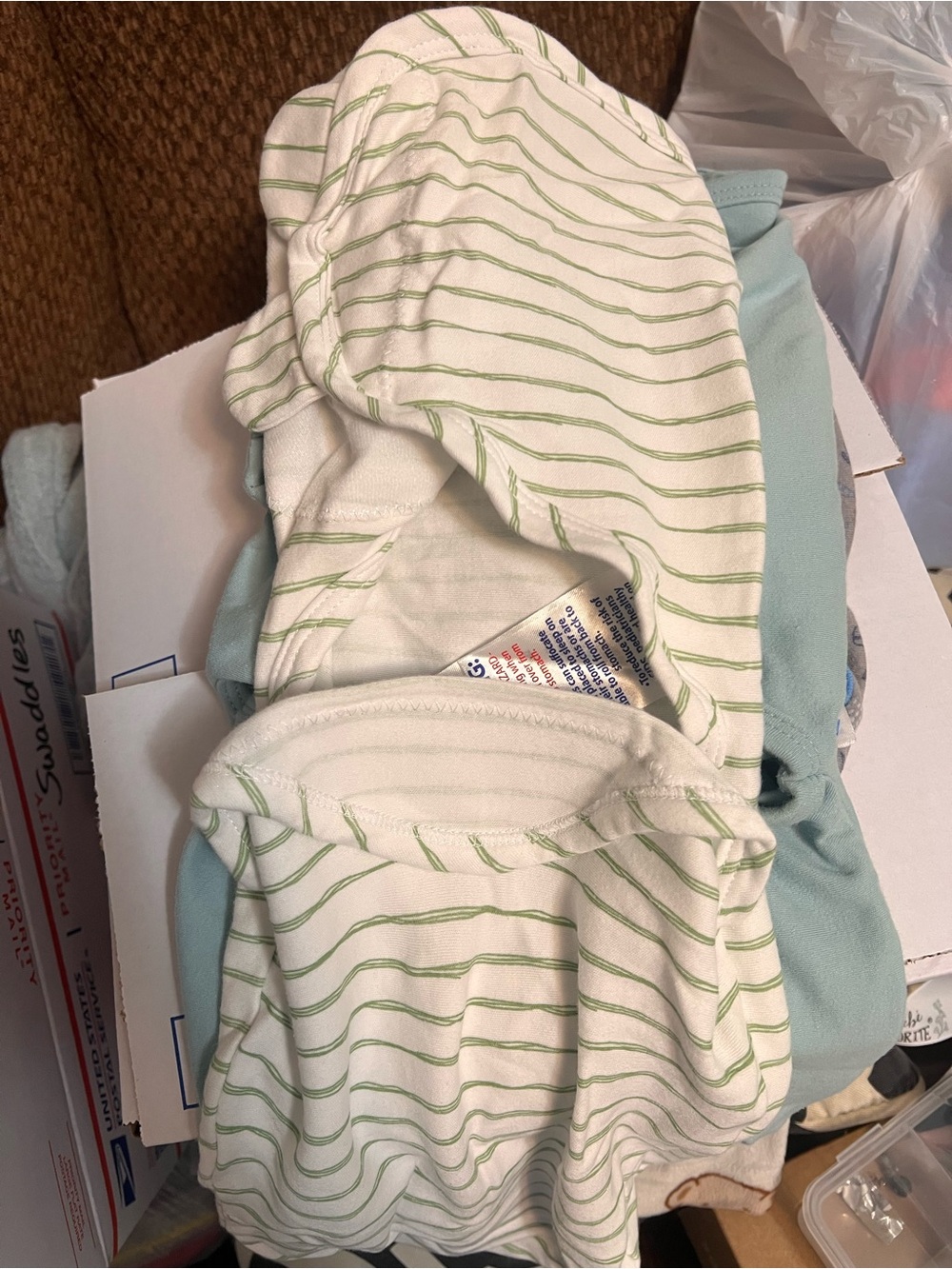Kids Striped Swaddle Sack - White with Light Green Stripes